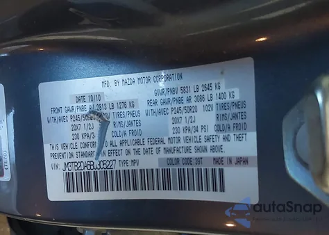 2011 Mazda Cx-9 Grand Touring from USA, damaged, VIN JM3TB2DA6B0305227